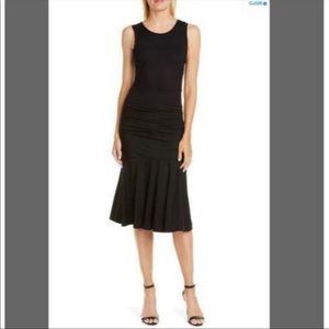 Black DVF dress with ruched sides on skirt. Size XL